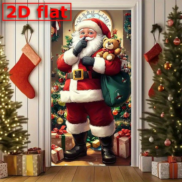 1p2Dfalt Weihnachtsmann Türvorhang Banner als Weihnachtsdekoration für Haustüren in Blau und Mehrfarbig, B: 60 cm, H: 120 cm - Bild 1