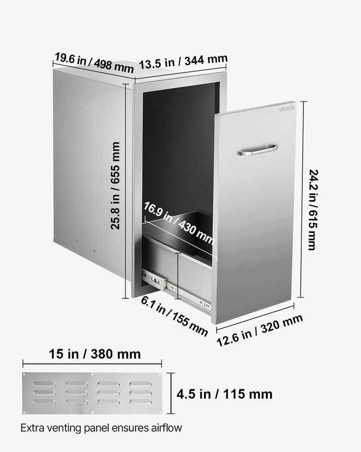 Buying Solutions MB Müllschublade für Außenküche aus Edelstahl in Silber, B/T/H: 34,39 x 49,81 x 65,51 cm - Bild 6