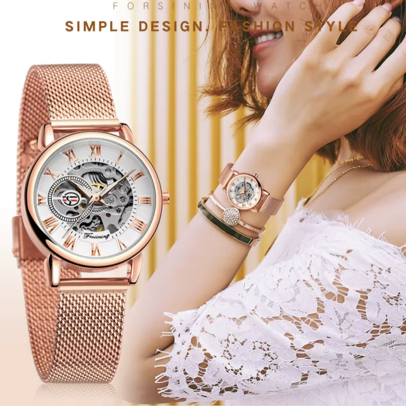 FORSINING Armbanduhr, Handaufzug, Roségold, Edelstahl, Damen - Bild 4