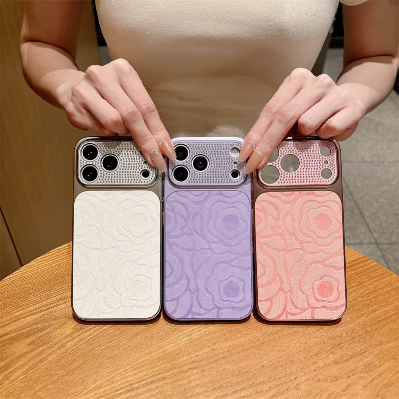 Luxuriöse Apple iPhone Handyhülle mit Diamant-Kameraobjektiv-Druck und Blumen-Design aus TPU Leder in Multicolour, stoßfeste Schutzhülle für iPhone 17 16 15 14 13 Pro Max - Bild 2