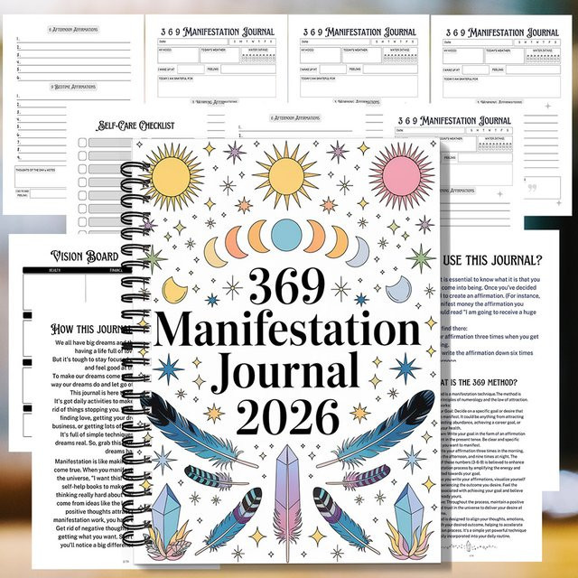 Spiralnotizbuch Himmelskristall-Feder-Design für deine Jahresplanung 2026, A5 Softcover, Linierte Seiten, Mehrfarbig - Bild 1