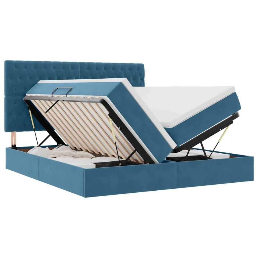 vidaXL Bett mit LED-Lichtleisten und USB-Ladeanschluss aus Samt in Dunkelblau, B/T: 180 x 200 cm - Bild 2