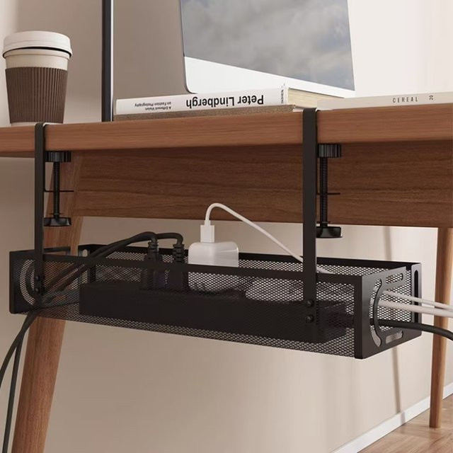 Kabelmanagement-Ablage für Untertisch aus Metall in Schwarz ohne Bohren als Kabelorganisator für dein Home Office - Bild 1
