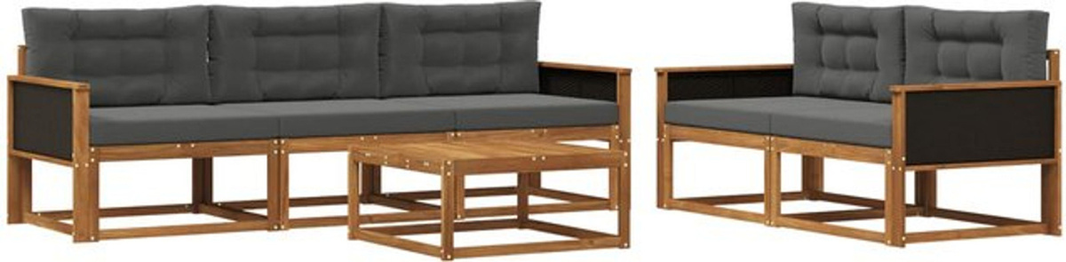 Modernes 6-teiliges Outdoor-Sofagarnitur Loungemöbel Set aus Akazie mit Kissen von vidaXL in Natur und Anthrazit - Bild 1
