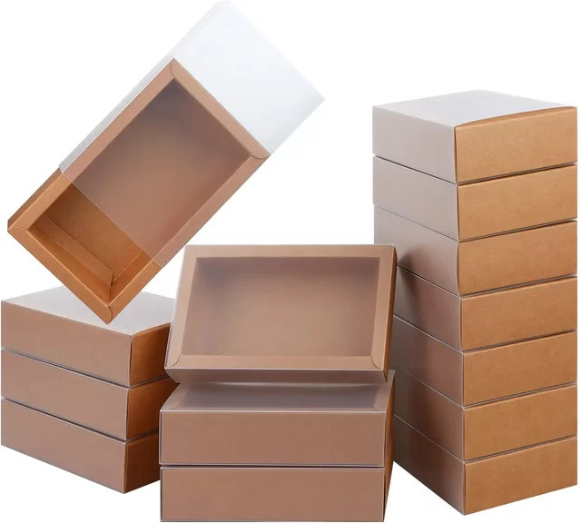 20 Stück Kraftpapier-Schubladen-Geschenkboxen mit PVC-Fenster in Braun und Weiß für Seife, Süßigkeiten und Partygeschenke - Bild 1