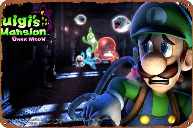 KIVYYB Luigi's Mansion Videospiel Wanddekoration Retro Blechschild Multicolor B: 20 cm, H: 20 cm - Bild 1