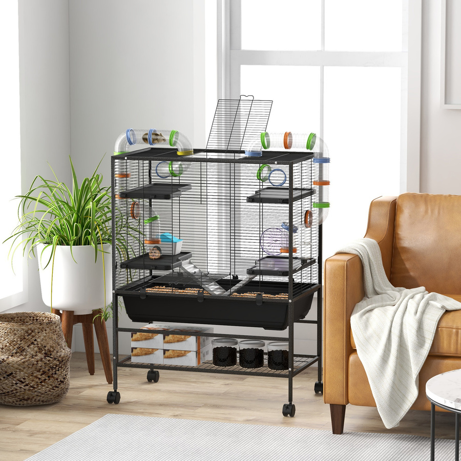 PawHut Hamsterkäfig Nagerkäfig mit Laufrad und Zubehör, Schwarz, B/H/L: 46 x 109 x 82 cm, Aosom - Bild 2