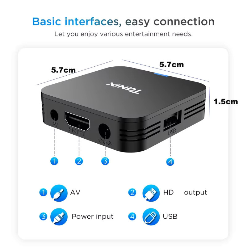 Tanix TX1 Android 10.0 TV-Box mit 2GB RAM und 16GB Speicher, 4K HDR Media Player, Allwinner H313 Prozessor, 2,4G WLAN, Schwarz - Bild 5