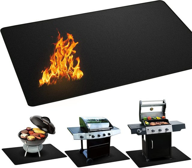 KISS-THE-NIGHT Ölbeständige und feuerhemmende Schutzmatte für Outdoor-Grills in Schwarz, Breite: 122 cm - Bild 1