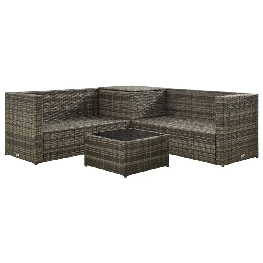 vidaXL 4-tlg Garten-Lounge-Set Modell 3 aus Poly Rattan in Grau mit Auflagen und Glastisch - Bild 2