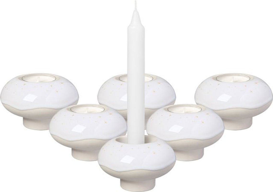 Villeroy & Boch like. Kerzenhalter Donut Winter Glow aus Keramik, weiß, 6er Set, Durchmesser: 9,1 cm - Bild 1