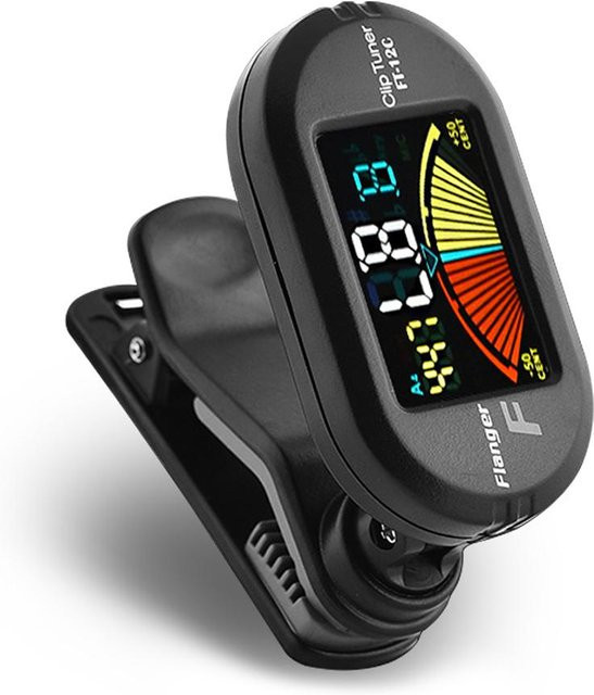 AROMA Chromatische Clip-On Gitarren-Tuner mit Farb-LCD-Display für Gitarre, Bass, Violine und Ukulele, Schwarz - Bild 1