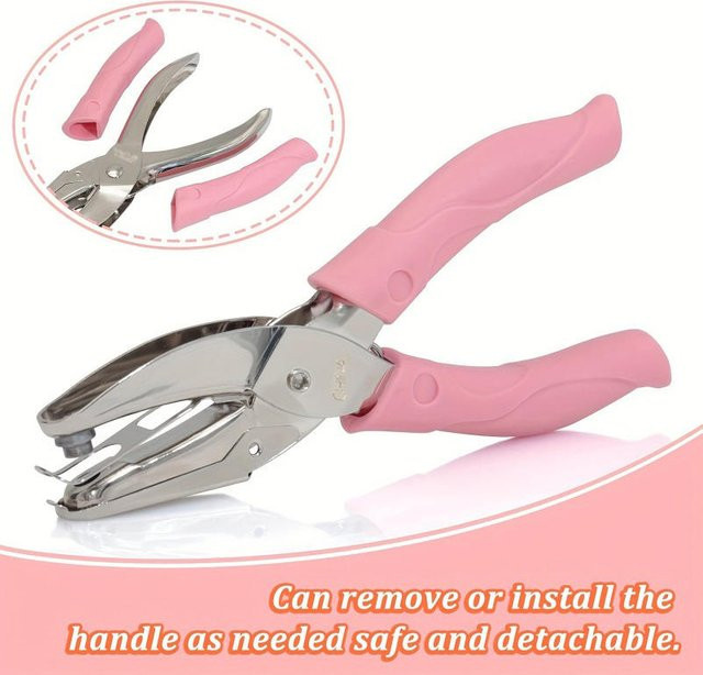 Handlochstanzer aus Metall in Pink für Ausweise, PVC-Karten, Abzeichen und Fotos mit Lochgrößen von 1,5 mm, 3 mm, 5,5 mm und 6 mm - Bild 1