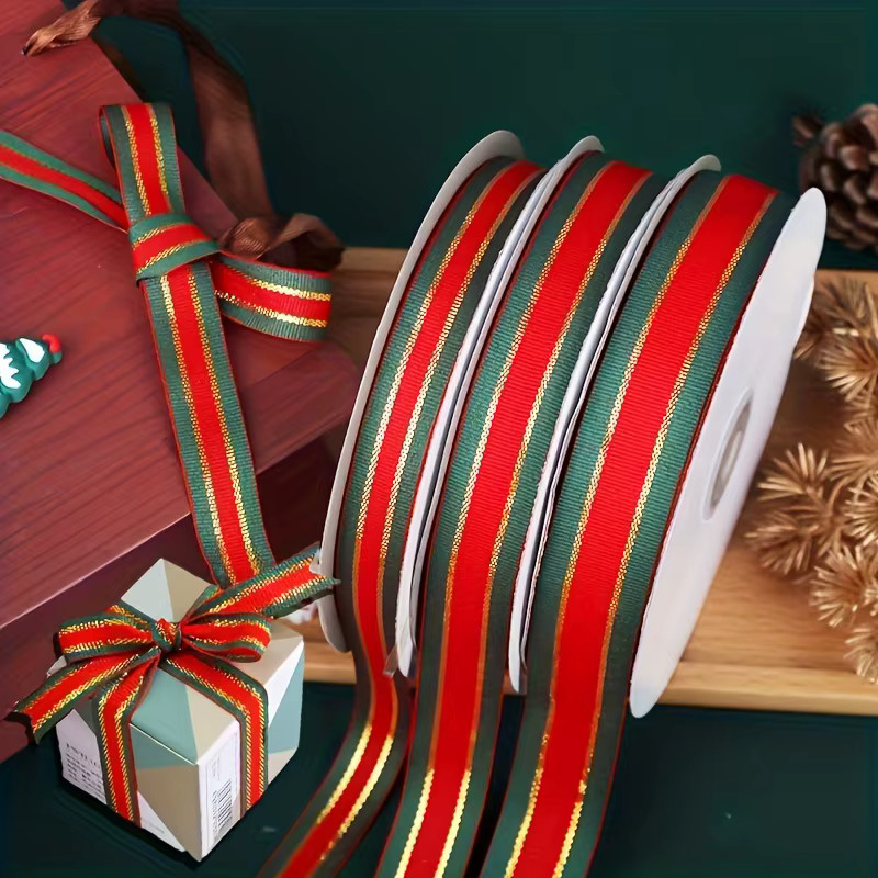 DUTRIEUX Glitzerband rot-grün gestreift mit goldenem Rand für Weihnachtsdekoration und Geschenkverpackungen, 25 Yards - Bild 3
