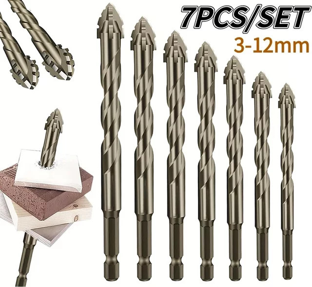 7-teiliges PINTUDY Sägezahnbohrer Set in Silber, 3–12 mm, für Glas, Fliesen, Beton und Metall - Bild 1
