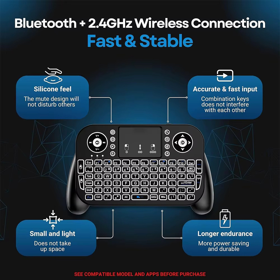 MRSVI V8 Mini-Tastatur mit 2,4G & Bluetooth, Air Mouse und Touchpad, 7-Farben Hintergrundbeleuchtung, Schwarz - Bild 2