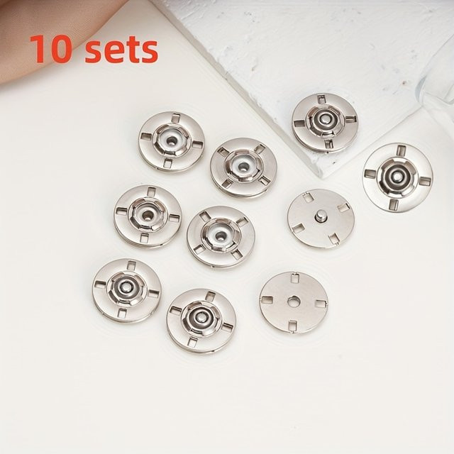 10 Stück unsichtbare Metallschnallen für Oberbekleidung und Jacken, Farbe: Silber, Größe: 10 mm - Bild 1