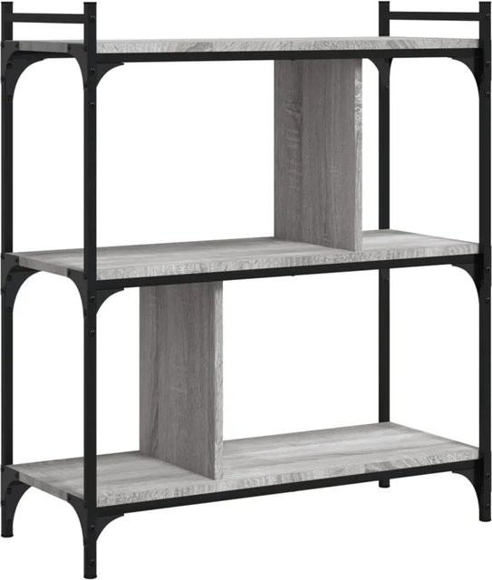 vidaXL Bücherregal mit 3 Böden in Grau, Holzwerkstoff und Metall im industriellen Design, B/T/H: 76 x 32 x 88 cm - Bild 1