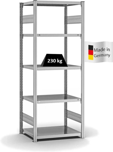 PROREGAL Fachbodenregal Stecksystem T-Profil Medium-Duty Grundregal, Farbe: Silber, H x B x T: 200 x 75 x 50 cm, 5 Ebenen, verzinkt - Bild 1