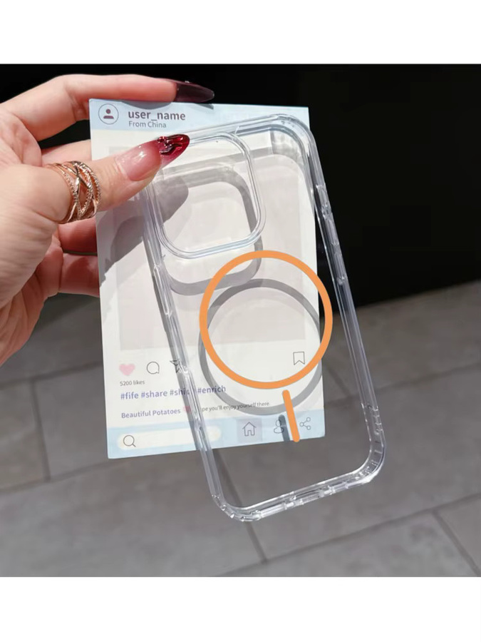Caynes Magnetische transparente Handyhülle für iPhone kompatibel mit MagSafe, stoßfeste Hartplastik Schutzhülle in Transparent und Weiß - Bild 4