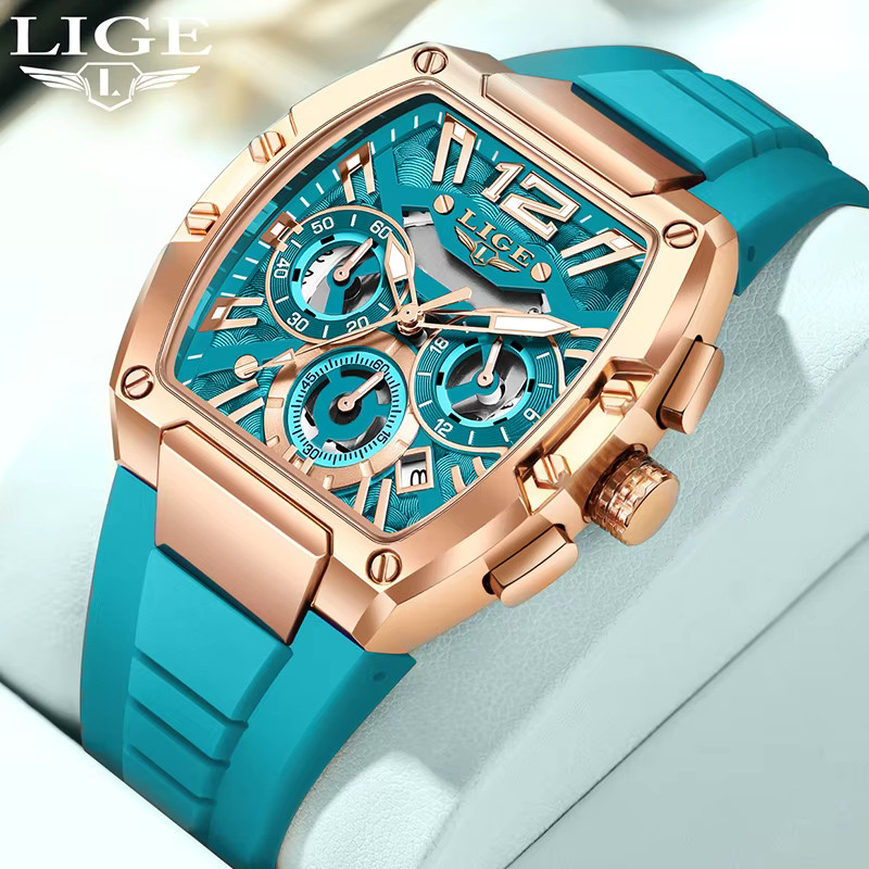 LIGE Chronograph Armbanduhr, Quarz, Silikon, Blau, Herren - Bild 6