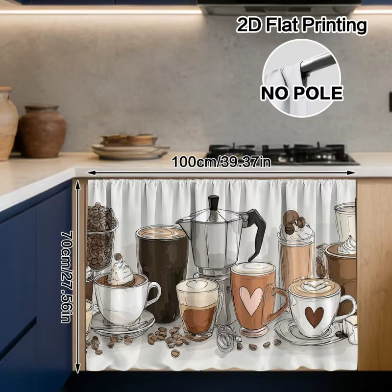 VIKAMA Küchenschrank-Vorhänge mit Kaffeebohnen-Druck, halbtransparente Sichtschutzvorhänge für Unterschränke - Bild 5
