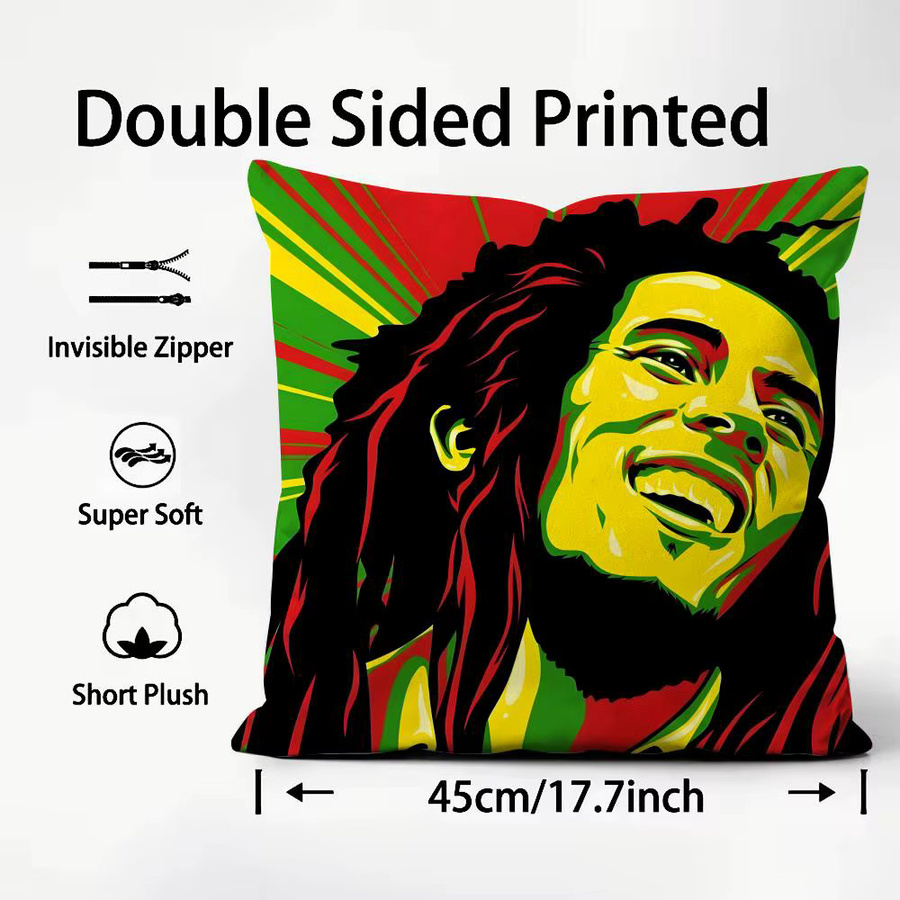 B-Bob M-Marley Singer Kissenbezug mit Grafikmuster in Schwarz und Multicolour, 30 x 30 cm - Bild 3