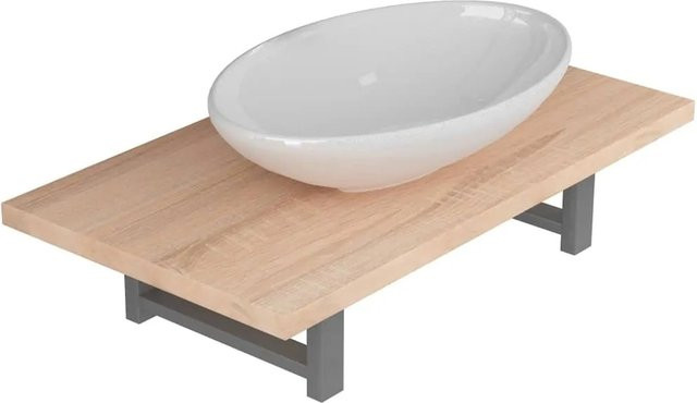 vidaXL 2-tlg. Badmöbel-Set Modell 2 aus Eiche mit Keramik-Waschbecken und Wandregal in Eichenbraun und Weiß, B/T/H: 60,0 x 40,0 x 16,3 cm - Bild 1