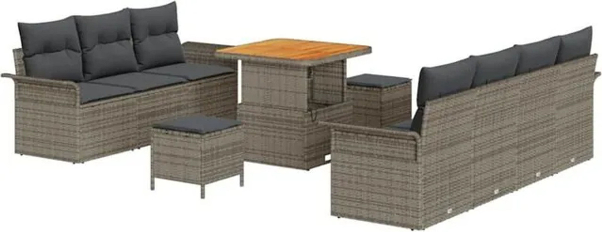 vidaXL Garten-Sofa-Set aus Poly-Rattan in Grau, 10-teiliges modulares Loungemöbel-Set mit Fußhocker und abnehmbaren Bezügen - Bild 1