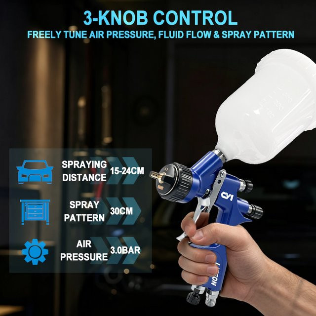 HVLP-Spritzpistole mit 1,3 mm Düse und 600 ml Behälter für Lackierungen in Industrie und Automobilbau - Bild 1