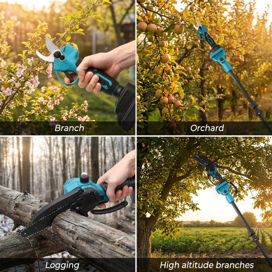 DWiusty 3-in-1 Elektrische Kettensäge mit Teleskopstange als Astschere und Hochastsäge für Makita LXT Akkus, Blau, 600W - Bild 6