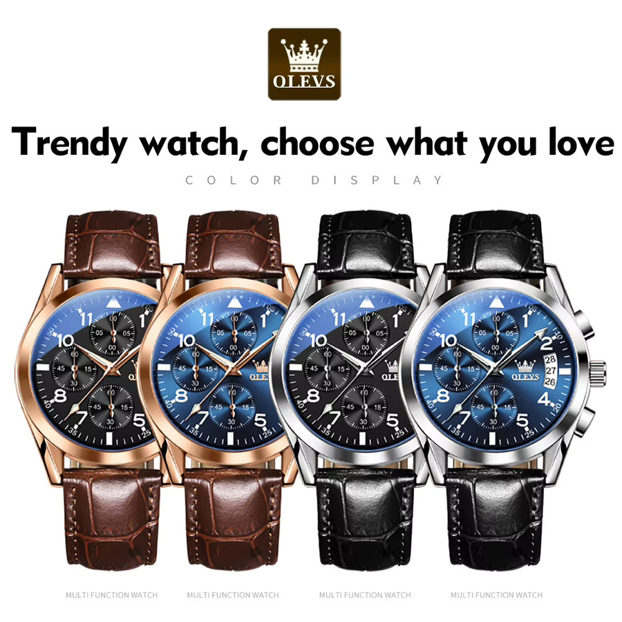 OLEVS Armbanduhr Quarz, Lederband, Blau, Herren - Bild 6