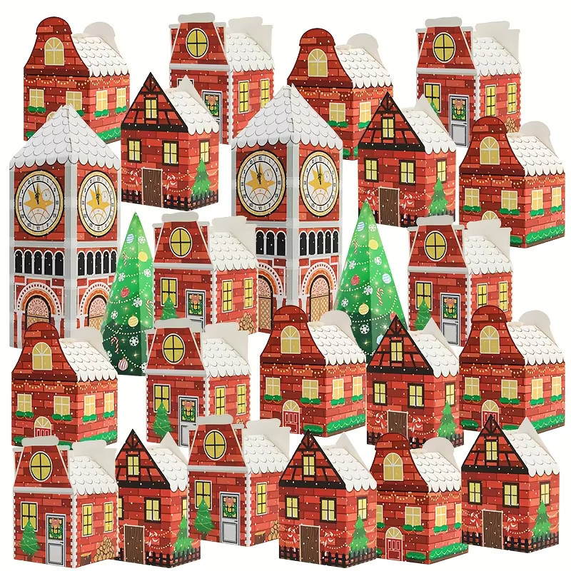 24 Stück Weihnachts-Geschenkboxen mit Adventskalender-Muster in Rot aus Papier - Bild 6