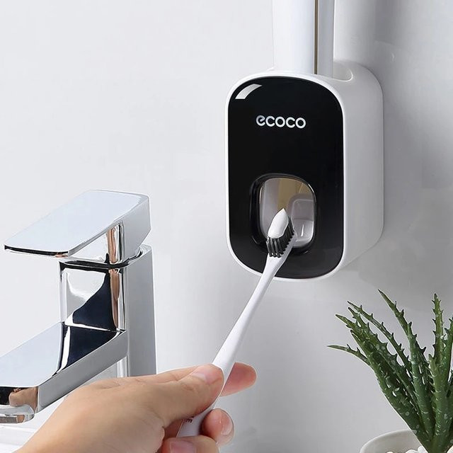 Ecoco Automatischer Zahnpastaspender zur Wandmontage für das Badezimmer in Grau oder Weiß - Bild 1
