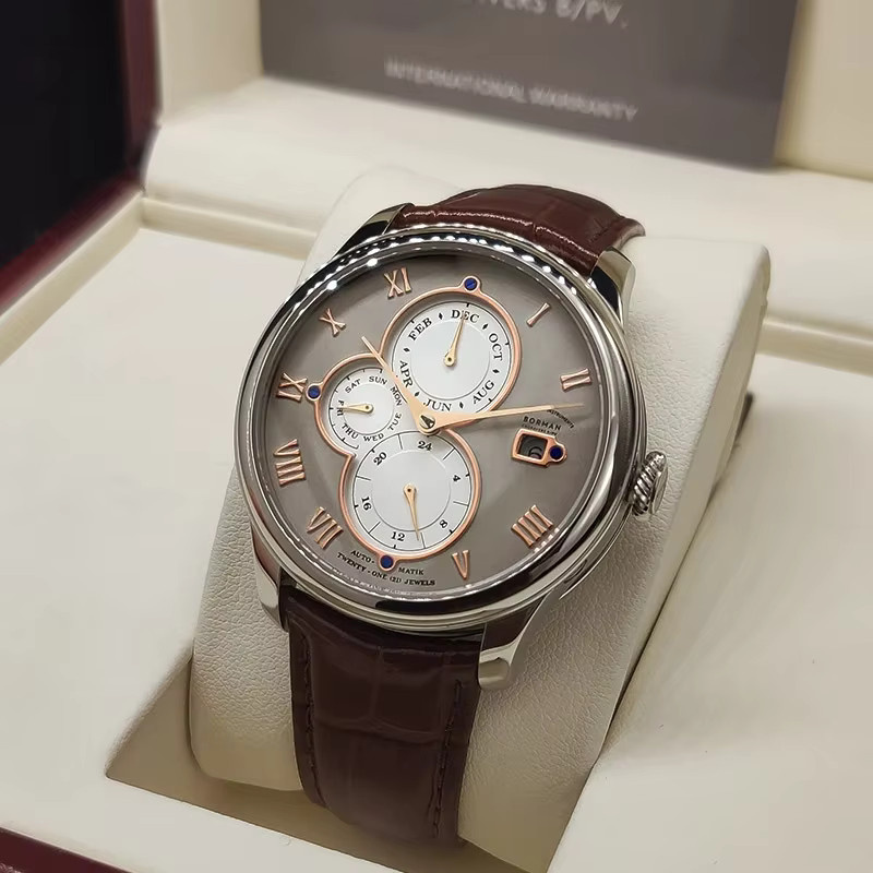 BORMAN Armbanduhr Automatik, Edelstahl, Leder, Weiß, Herren - Bild 2