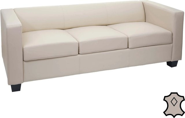 MCW 3er Sofa Lille aus Leder in Beige mit Massivholzrahmen im modernen Lounge-Stil, Breite: 191 cm, Höhe: 75 cm, Tiefe: 75 cm - Bild 2