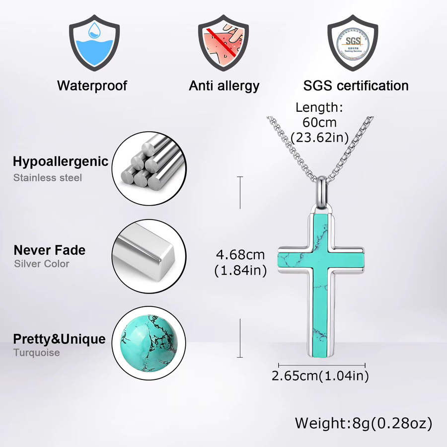prjewel Halskette mit Kreuz-Anhänger, Edelstahl, Naturstein, Herren - Bild 2