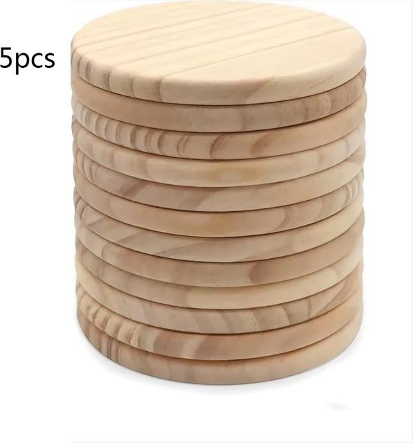 Set aus runden Holzuntersetzern für DIY-Bastelarbeiten und Heimdekoration, Naturholz, Farbe: Braun, Durchmesser: 10,16 cm - Bild 1