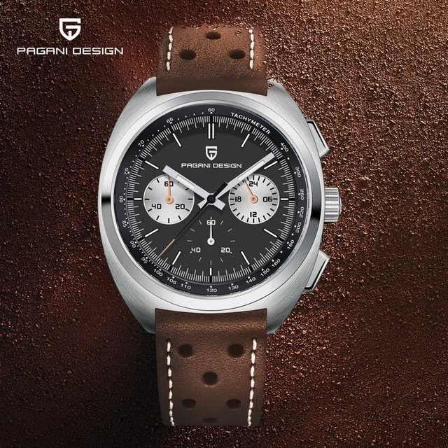 PAGANI DESIGN Chronograph, Armbanduhr, Quarz, Edelstahl, Leder, Schwarz, Herren - Bild 1