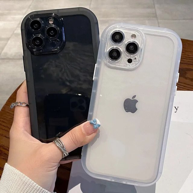 Stoßfeste transparente Silikon-Handyhülle mit Kameraschutz für iPhone 15 14 13 12 11 Pro Max Plus in Transparent und Purple - Bild 1