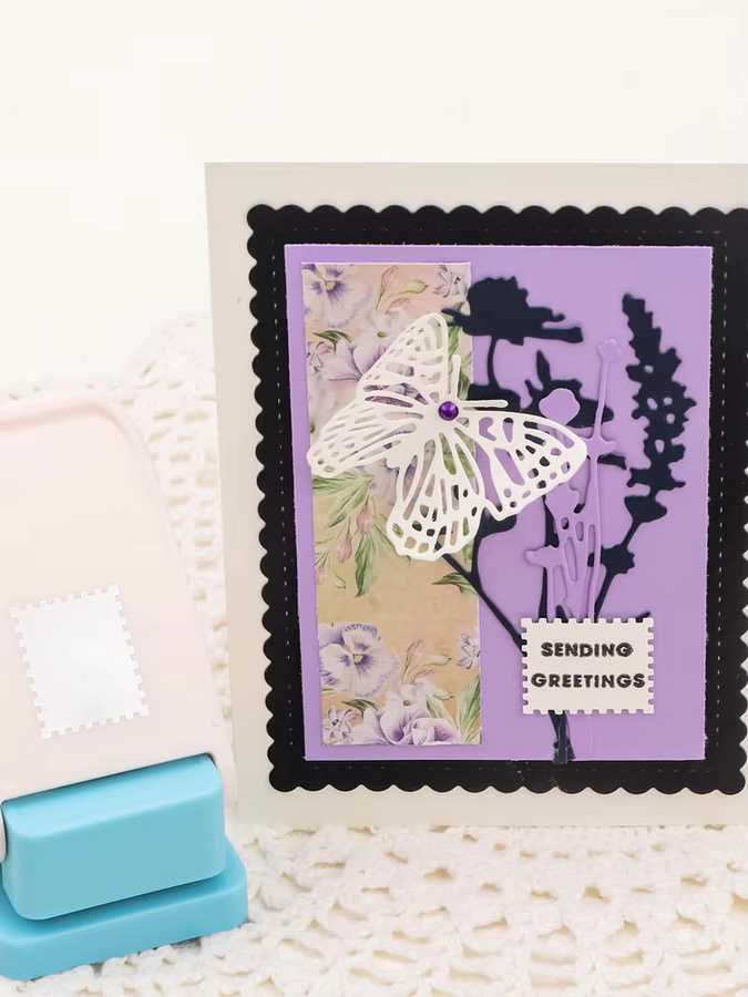 Rechteckiger Briefmarkenstanzer mit gewelltem Hebel für Papierarbeiten und Scrapbooking, Breite: 6,35 cm, Höhe: 2,03 cm - Bild 3