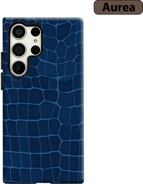 Stoßfeste Samsung Handyhülle in Tiefblau mit Kroko-Textur für Galaxy S26 S25 S24 S23 Ultra Plus - Bild 1