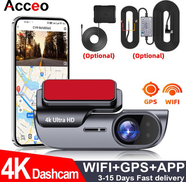 ACCEO 4K Auto-Dashcam mit GPS, WiFi und Nachtsicht für die Frontaufnahme inklusive 24-Stunden-Parkmodus und App-Unterstützung - Bild 1
