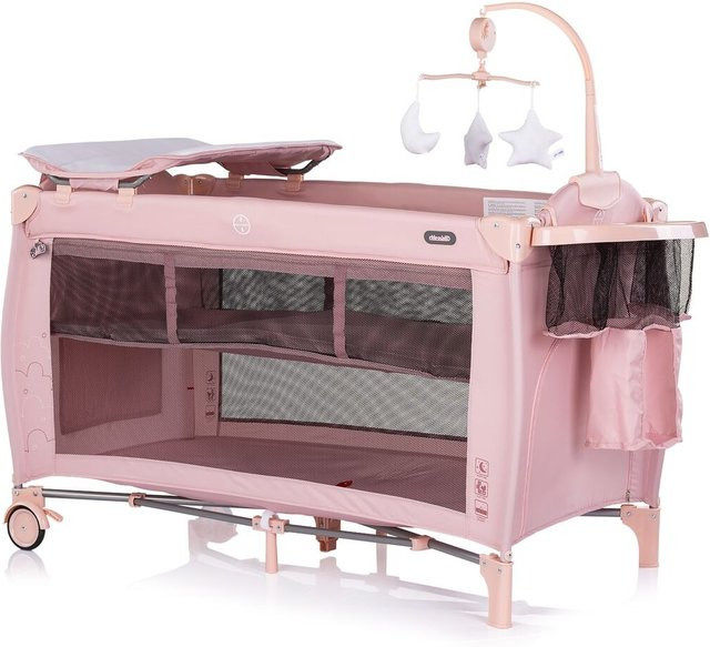 Chipolino Reisebett Bella in Rosa mit 2 Ebenen, seitlichem Eingang, Musikmobile und Wickelauflage - Bild 1