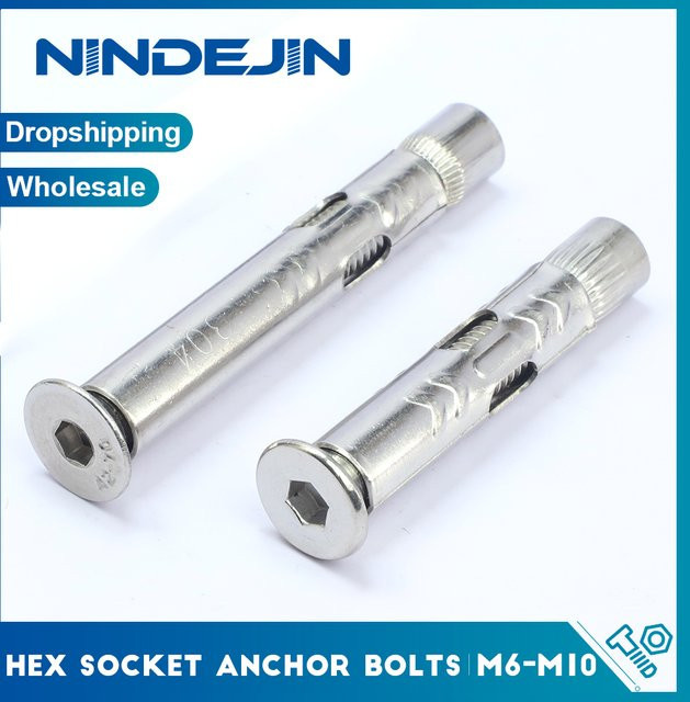 NINDEJIN Innensechskant-Erweiterungsankerbolzen mit flachem Kopf aus Edelstahl in Silber, M6 M8 M10 M12 - Bild 1