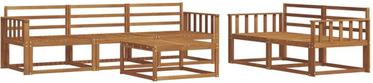 vidaxl Outdoor-Sofagarnitur aus Massivholz Akazie in Natur und Braun, 6-teiliges modernes Loungemöbel-Set - Bild 1