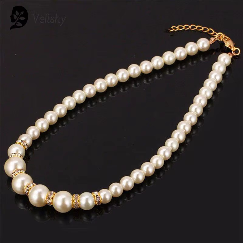 Velishy Schmuck-Set, Perlenkette, Ohrringe, Armband, Gold, Damen - Bild 2