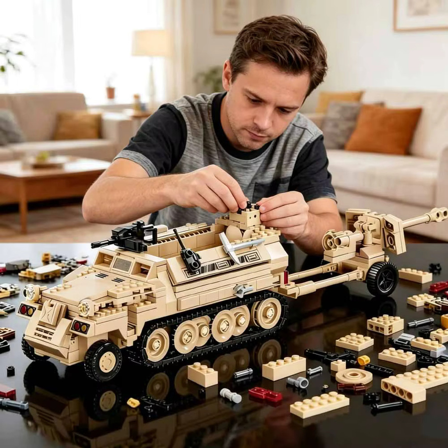 doinbby Militärpanzer-Raupentransporter Panzer-Halbkettenfahrzeug, Spielzeug-Puzzle Bausatz, Modell - Bild 3