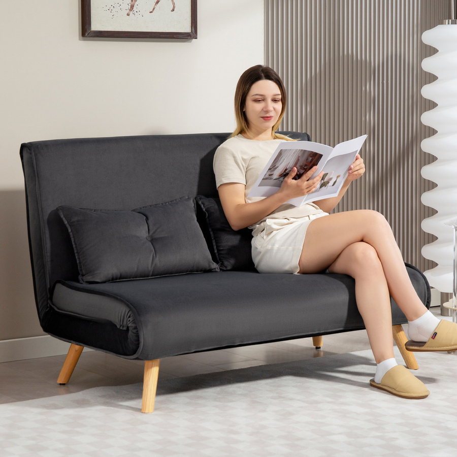 Aosom HOMCOM 3-in-1 Schlafsofa als 2-Sitzer mit Schlaffunktion, Dunkelgrau, Samtoptik, B/T/H: 190 x 120 cm - Bild 2