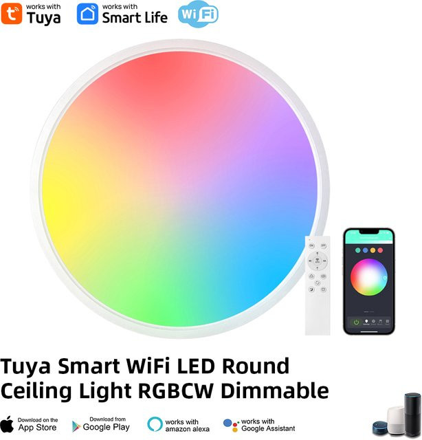 Tuya Smart WiFi RGBCW Dimmbare LED Runde Deckenleuchte mit integriertem LED und Aluminiumgehäuse Kompatibel mit Alexa und Google Home - Bild 1